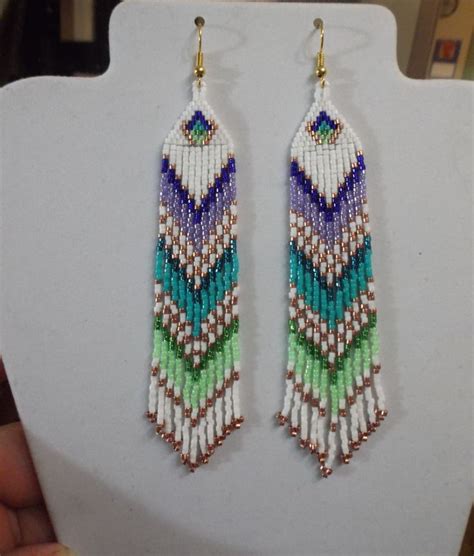 Native American Style Beaded Turquoise Purple Green Etsy Beaded Earrings Patterns Beaded