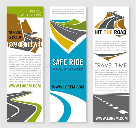 Road Trip And Travel Banner Template Set Design Stock Vector
