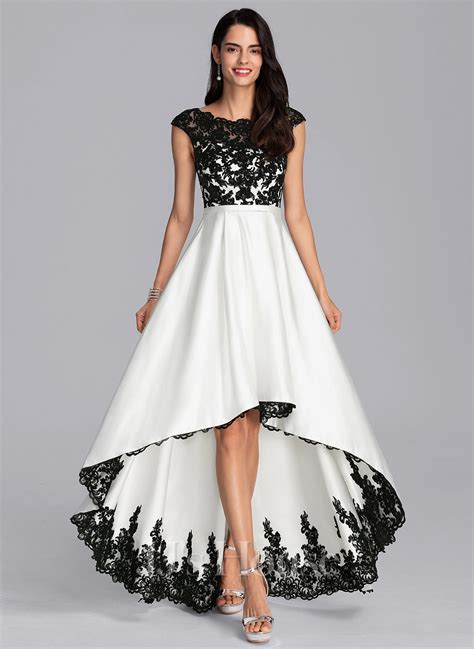 Ball Gown Princess Scoop Neck Asymmetrical Satin Prom Dresses