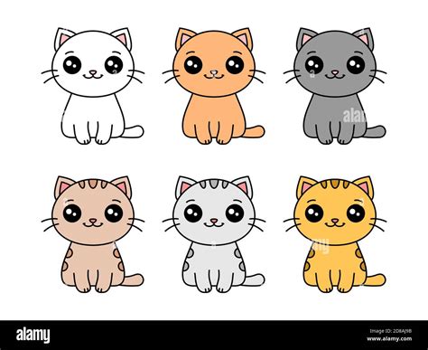 Cute Cats Set Cartoon Kawaii Kitten Characters Collection Six Cats Of