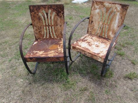 This is a pair of antique art nouveau metal patio chairs. Mid-century Bunting vintage metal lawn chairs. See history at www.midcenturymetalchairs.com ...