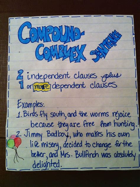 Compound-complex sentence | Complex sentences anchor chart, Complex sentences, Compound complex 