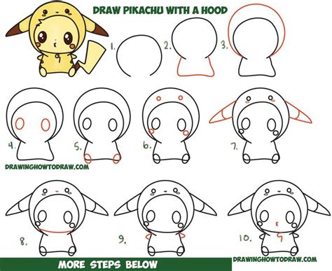 How To Draw Cute Pikachu With Costume Hood From Pokemon Kawaii Chibi