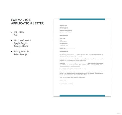You can talk about how your professional goals and aspirations align with the company's goals. 40+ Job Application Letter Templates - PDF, Word | Free ...