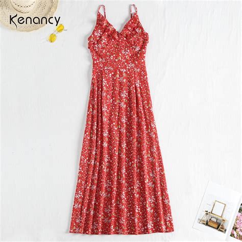 Kenancy Sexy Backless Long Dress Floral Print Summer Beach Party Dress