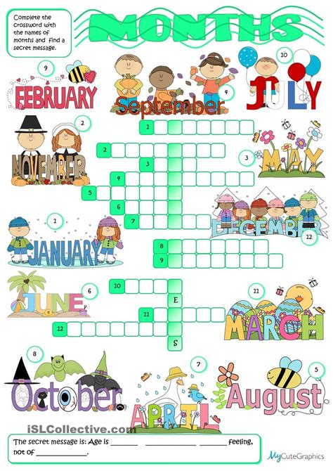 Months Crossword English Fun Crossword English Activities