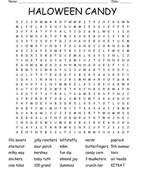 Types Of Candy Word Search Wordmint