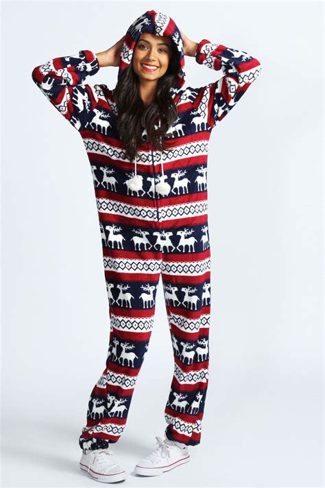 Reindeer Print Pom Pom Onesie Boohoo Com Restofworld