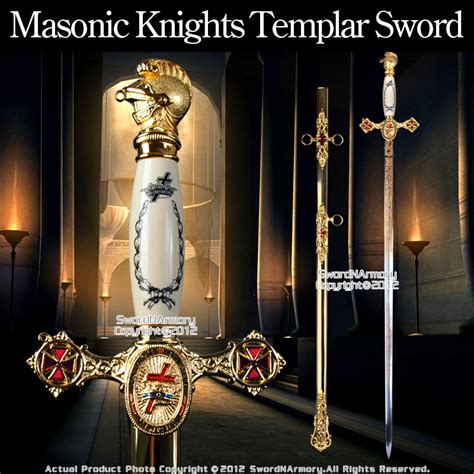 Masonic Knights Templar Ceremonial Sword Gold Fittings Red Cross Guard