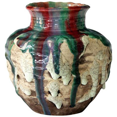 My glazes are used for functional pottery and my children use them to eat from. Awaji Pottery Vase with Frothy Polychrome Drip Glaze at ...