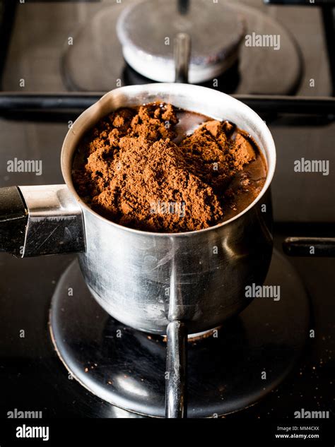 Cooking Turkish Coffee In The Kitchen Traditional Beverage Stock Photo