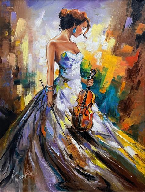 Original Violin Oil Painting On Canvas Modernextra Large Abstract Brown