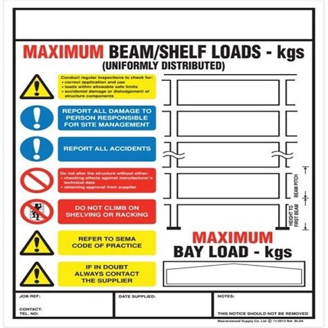 Safe Working Load Sign Pallet Racking Weight Load Notice Portrait Style