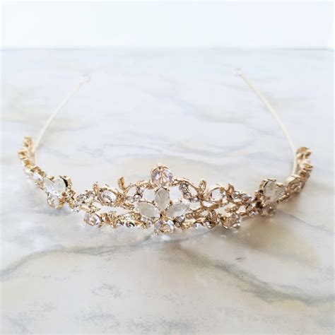 The Audrey Delicate Light Gold And Crystal Tiara Sweet Heart Details