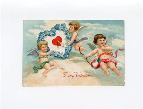 Antique Cupid And Angels Valentines Day Postcard Heart Etsy