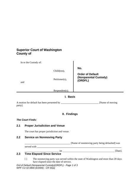 Wpf Cu 020800 Order Of Default Nonparental Custody Washington