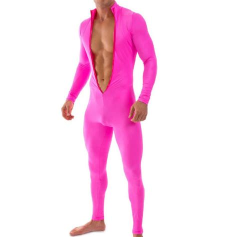 Sexy Jumpsuits Bodysuit Men Stretch Tight Clothes Pink Sexy Man