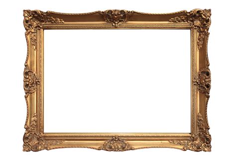 Empty Gold Ornate Picture Frame With White Background Stock Photo