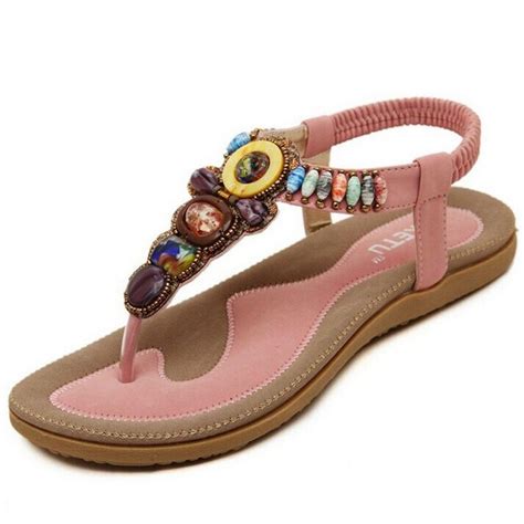 Bohemian Women Sandals Gemstone Beaded Slippers Summer Beach Sandals