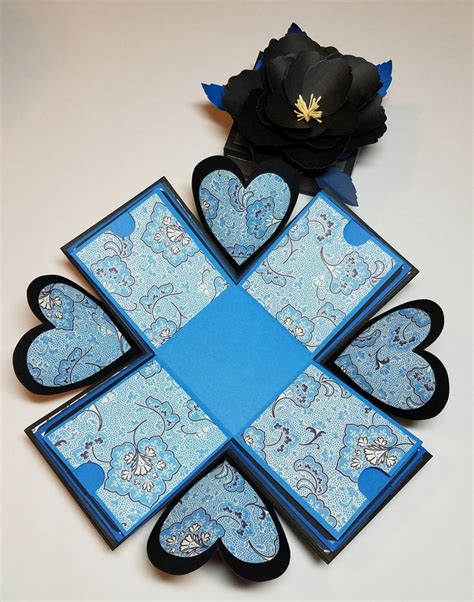 Explosion Box Black And Blue Floral Explosion Box 4 Cube Etsy