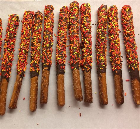 2016 Fall Chocolate Dipped Pretzel Sticks With Jimmies On Top