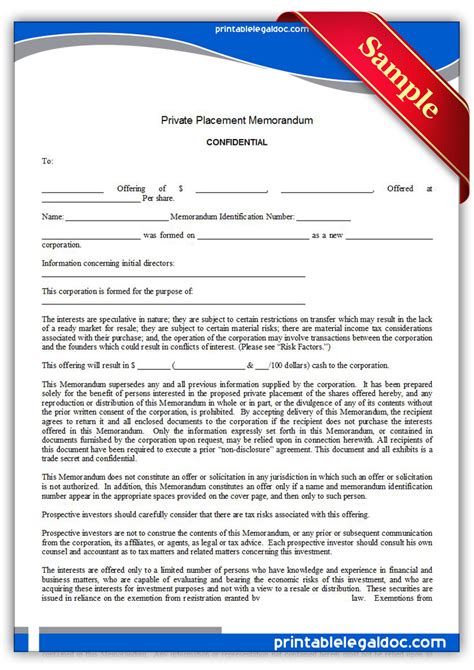 A memorandum of understanding (mou) is a document describing the broad outlines of an agreement that two or more parties have reached. Free Printable Private Placement Memorandum Form (GENERIC)