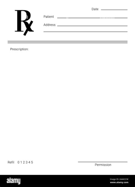 Blank Rx Form For Medical Treatment Prescription And Drugs List Stock