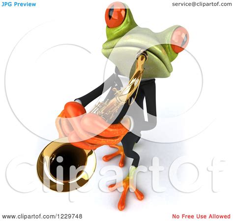 Clipart Of A 3d Green Springer Frog Playing A Saxophone In A Suit 5