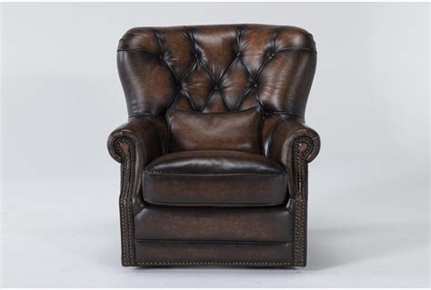 Brown Leather Tufted Swivel Chair Living Spaces