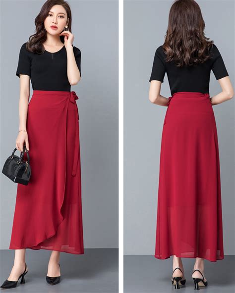 Womens Wrap Skirt Chiffon Midi Skirt A Line Skirt Long Etsy Polska