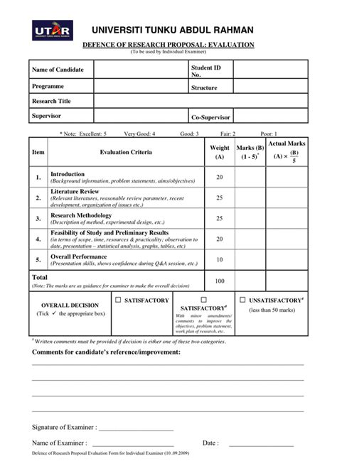 Research Proposal Evaluation Form In Word And Pdf Formats