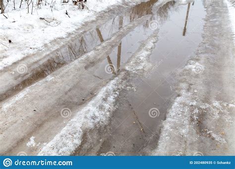 The Road With Melting Snow In Nature Stock Image Image Of White