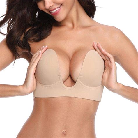 Alupper Strapless Bra Adhesive Invisible Backless Bras Plunge Beige