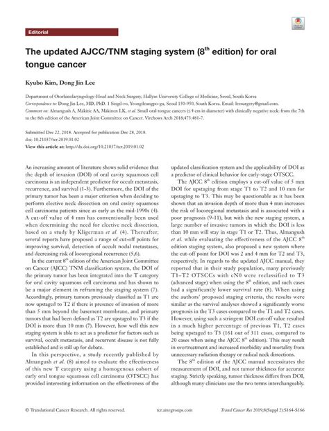 The Updated Ajcctnm Staging System 8th Edition For Oral Tongue