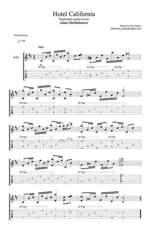 The Eagles Hotel California Fingerstyle Guitar Tab Acoustic