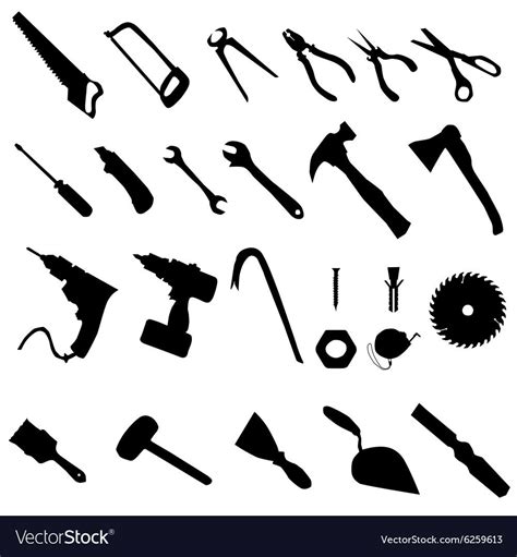 Tools Silhouette Set Collection Of Black Silhouettes On White
