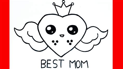 How To Draw Mothers Day Artheart With Wings And Crown Drawing