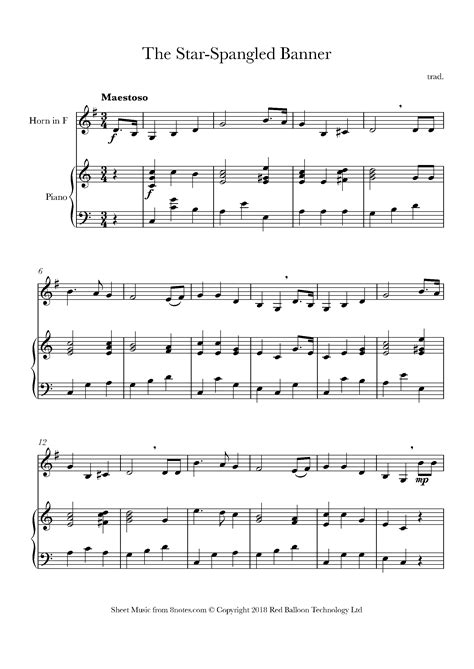 Star Spangled Banner Sheet Music For French Horn