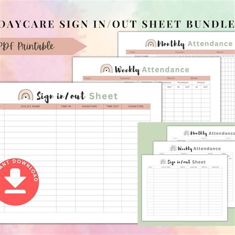 Monthly Daycare Sign In And Out Sheets Etsy
