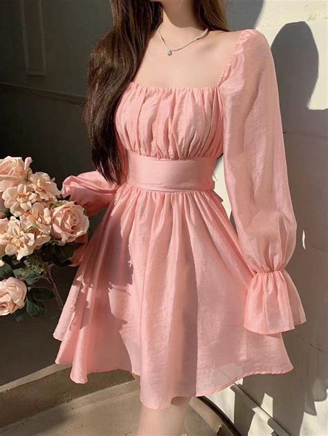 Youthful Romantic Pink And White Princess Dress Sleeves French Etsy Korean Fashion Dress