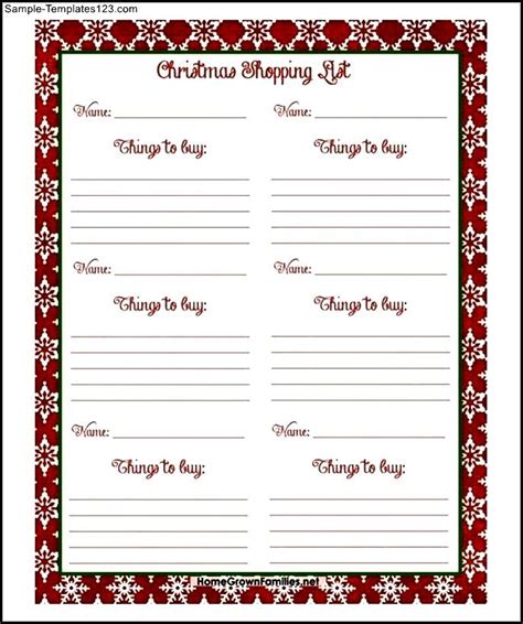 Free Christmas Shopping List PDF Sample Templates Sample Templates