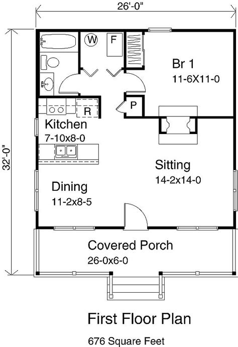Cottage Style House Plan 1 Beds 1 Baths 676 Sqft Plan 22 122