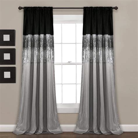 Set 2 Black Silver Gray Sequin Striped Curtains Panels Drapes 84 In L