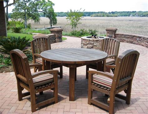 60 round dining table and 6 armless chairs. Durable Outdoor Patio Table, Custom Wood Round Tables