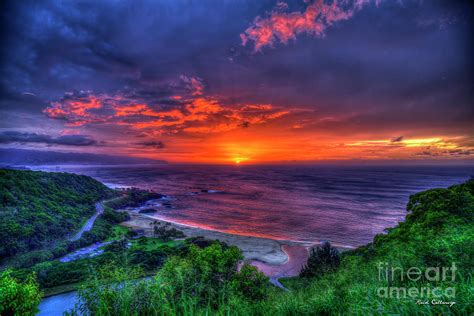 Waimea Bay Sunset Overlook North Shore Oahu Hawaii Collection Art Photograph By Reid Callaway