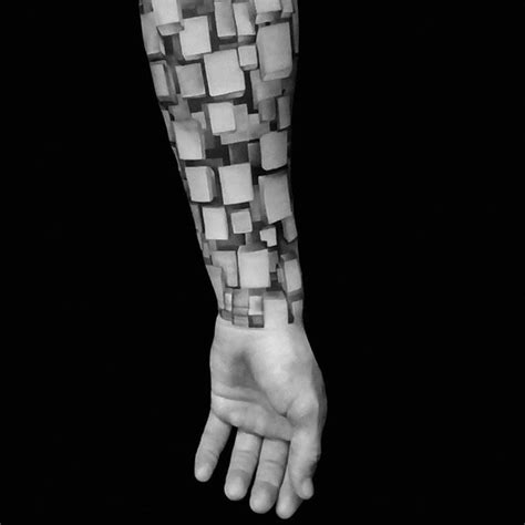 Impressive Realistic Tattoo Filled With 3d Blocks Tattoos Amazing 3d Tattoos Geometric Tattoo