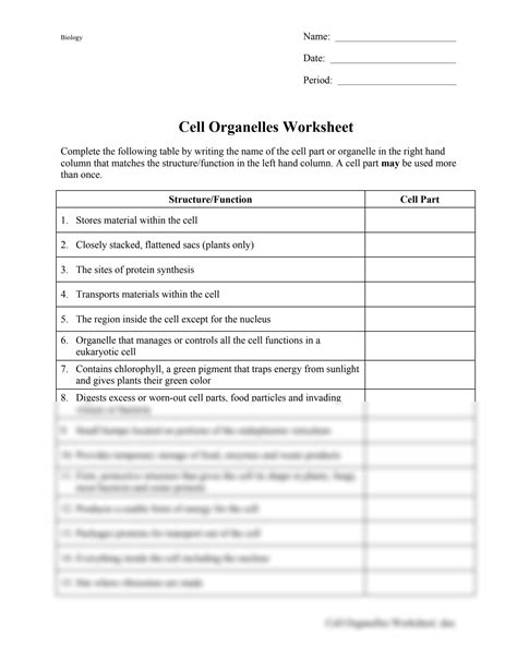 Solution Cell Organelles Worksheet Studypool