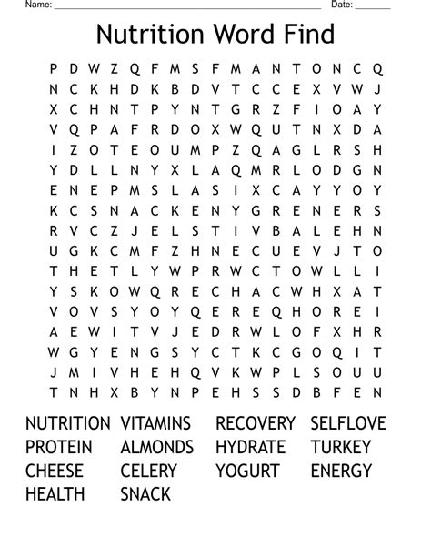 Nutrition Word Find Word Search Wordmint