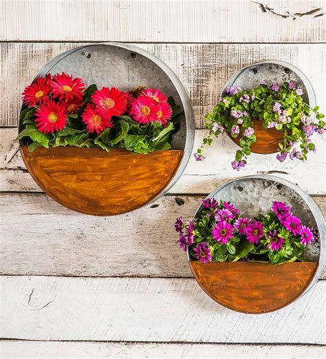 Galvanized Metal Round Wall Planter Plow And Hearth