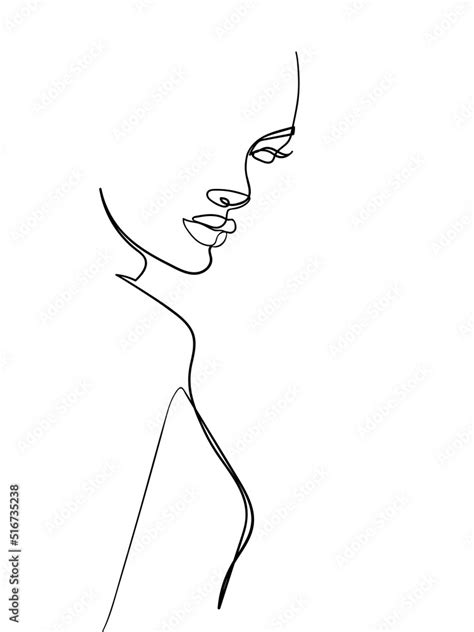 One Line Drawing Face And Body Modern Minimalism Art Vector Illustration Stock Vector